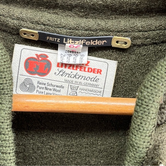 Vtg Fritz Litzlfelder Olive Green 100% Wool Women’s Jacket Sz 8 Braided Back - Picture 3 of 11